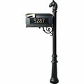 Lewiston Mailbox Post System with Fluted Base & Horsehead Finial & 3 Cast Plates Black LMC-801-BL